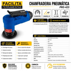 Mini Chanfradeira Pneumatica Chanfro Reto 45° 30000rpm PRO423 PDR