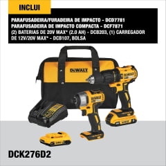 Kit Furadeira Impacto Dcd7781 + Parafusadeira Impacto Dcf7871 + Bolsa Dewalt DCK276D2-BR