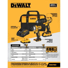 Kit Furadeira Impacto Dcd7781 + Parafusadeira Impacto Dcf7871 + Bolsa Dewalt DCK276D2-BR