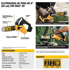 ELETROSSERRA PODA (Serra Poda Mini Motoserra)  8'' 20cm 20V MAX BRUSHLESS DCCS623B DEWALT