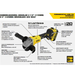 Esmerilhadeira Ang 4.1/2'' e 5" Brushless 20v Sbg710 Stanley