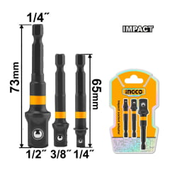 JOGO ADAPTADOR PRA SOQUETE 1/4" COM 3 PÇS 1/4"  3/8"  1/2"  INGCO AMN365A01 