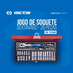 Jogo de Soquete Sextavado e Acessórios 1/4 Pol 26 pçs 2526MR King Tony