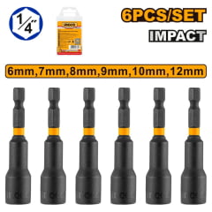 Jogo de Soquetes Canhão Magnéticos 6 Peças (6 ao 12mm) Ingco Jogo de Soquetes Canhão Magnéticos 6 Peças (6 ao 12mm) Ingco