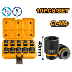 JOGO SOQUETE IMPACTO 1/2" 10 a 24mm Com  10 PÇS INGCO HKISSD12101 