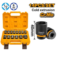 JOGO SOQUETE DE IMPACTO 1/2" 10 a 27mm COM 14 PÇS INGCO HKISSD12141 JOGO SOQUETE DE IMPACTO 1/2" 10 a 27mm COM 14 PÇS INGCO HKISSD12141