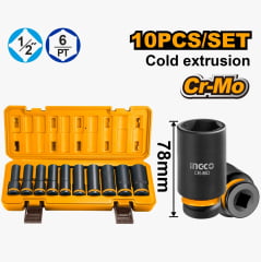 JOGO SOQUETE DE IMPACTO 1/2" LONGO 10 A 24 MM INGCO HKISSD12102L