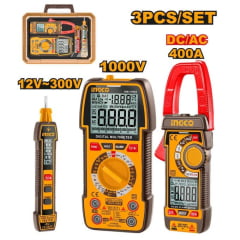 KIT CANETA DETECTORA DE TENSÃO MULTÍMETRO E ALICATE AMPERÍMETRO INGCO COS24067 