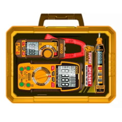 KIT CANETA DETECTORA DE TENSÃO MULTÍMETRO E ALICATE AMPERÍMETRO INGCO COS24067