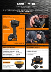 KIT CHAVE DE IMPACTO COMPACTA 1/2” 20V XR BRUSHLESS, 2 BATERIAS 5.0AH, CARREGADOR E MALETA TSTAK EDIÇÃO ESPECIAL MCLAREN DCF92MP2T