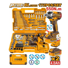 Kit Chave de Impacto 1/2" 20V 550Nm 172 Peças INGCO HKTHP41723-9