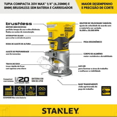 Kit Furadeira Parafusadeira e Tupia 20v + Bateria 4ah Stanley