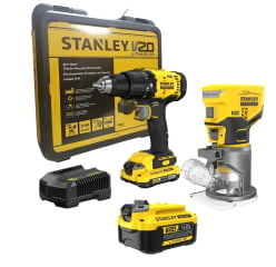 Kit Furadeira Parafusadeira de Impacto SCD712D1K e Tupia Compacta 20V 1/4" Brushless SCW400B-B3 + BRINDE Bateria Extra 20V 4Ah Stanley Kit Furadeira Parafusadeira de Impacto SCD712D1K e Tupia Compacta 20V 1/4" Brushless SCW400B-B3 + BRINDE Bateria Extra 20V 4Ah Stanley