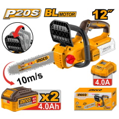 Kit Motosserra Brushless 20v 12" 2x 4ah Ingco Cgsli201262-9 