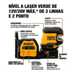 Kit Nível Laser 2P Verde Bateria 12V/20V DCLE34220GB Dewalt