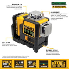 Kit Nível Laser verde 12v 3x360 Carreg e Bat DW089LG Dewalt