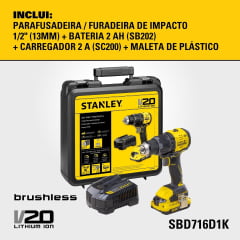 Kit Paraf Furadeira Impacto 20v Sbd716D1K Brushless Stanley