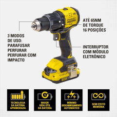 Kit Paraf Furadeira Impacto 20v Sbd716D1K Brushless Stanley