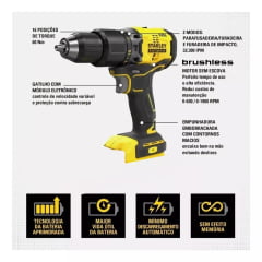 Kit Parafusadeira de impacto 1/4! 20V Brushless SBI810D2K + Parafusadeira e Furadeira de Impacto SBD715B-B3 Stanley 1/2" 20V + BRINDE Bateria Extra 20v 4ah 