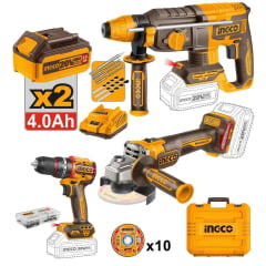Kit Parafusadeira + Esmerilhadeira + Martelete Sds 20v INGCO