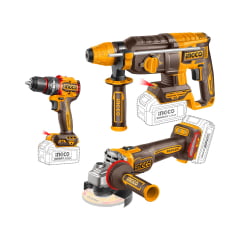 Kit Parafusadeira + Esmerilhadeira + Martelete 2x 4ah CKLI202598-9 Ingco 