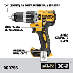 Kit Parafusadeira Furadeira de Impacto 1/2" Brushless Dewalt Dcd796d2 