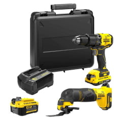 KIT SCT500D1K-BR Multiferramenta Oscilante 20V + Parafusadeira e Furadeira de Impacto SBD715B-B3 Stanley 1/2" 20V + BRINDE Bateria Extra 20v 4ah