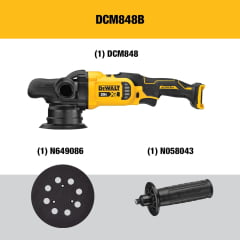 Kit Politriz Lixadeira Roto Orbital 5" 5.500 opm A Bateria 20V DCM848 Dewalt