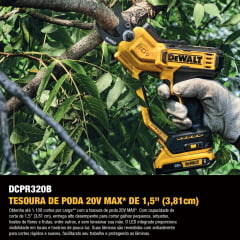 KIT TESOURA DE PODA 1,5'' À BATERIA 20V MAX DCPR320B DEWALT