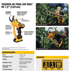 KIT TESOURA DE PODA 1,5'' À BATERIA 20V MAX DCPR320B DEWALT