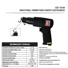 Martelete pneumático 190mm para Cinzéis Sextavados SGT-1514H