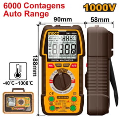 MULTÍMETRO DIGITAL TRUE-RMS INGCO 6000 CONT AC 750V / DC 1000V ESCALA AUT. E TEMP. (subst DM7502) 