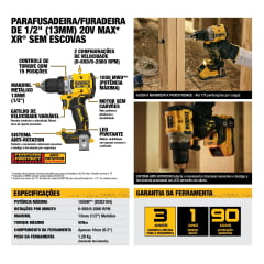 PARAFUSADEIRA FURADEIRA 20V 1/2" E-CLUTCH BRUSHLESS DCD801B DEWALT