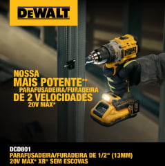 PARAFUSADEIRA FURADEIRA 20V 1/2" E-CLUTCH BRUSHLESS DCD801B DEWALT 