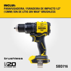 Parafusadeira Furadeira Impacto 20v Sbd716 Brushless Stanley 