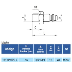 Pino Engate Rapido Rosca Externa 3/8" Macho NPT 021028