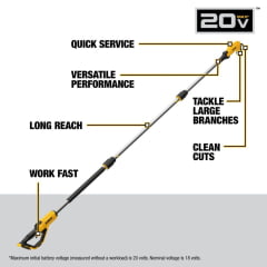 TESOURA DE PODA À BATERIA C/ EXTENSOR 20V DCPPR320B DEWALT 
