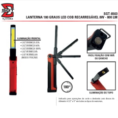 LANTERNA 180° LED COB RECARREGÁVEL 800LM SGT-8503 SIGMA