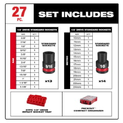 KIT SOQUETES DE IMPACTO 1/2" 27 PÇS PACKOUT 49-66-6804 MILWAUKEE